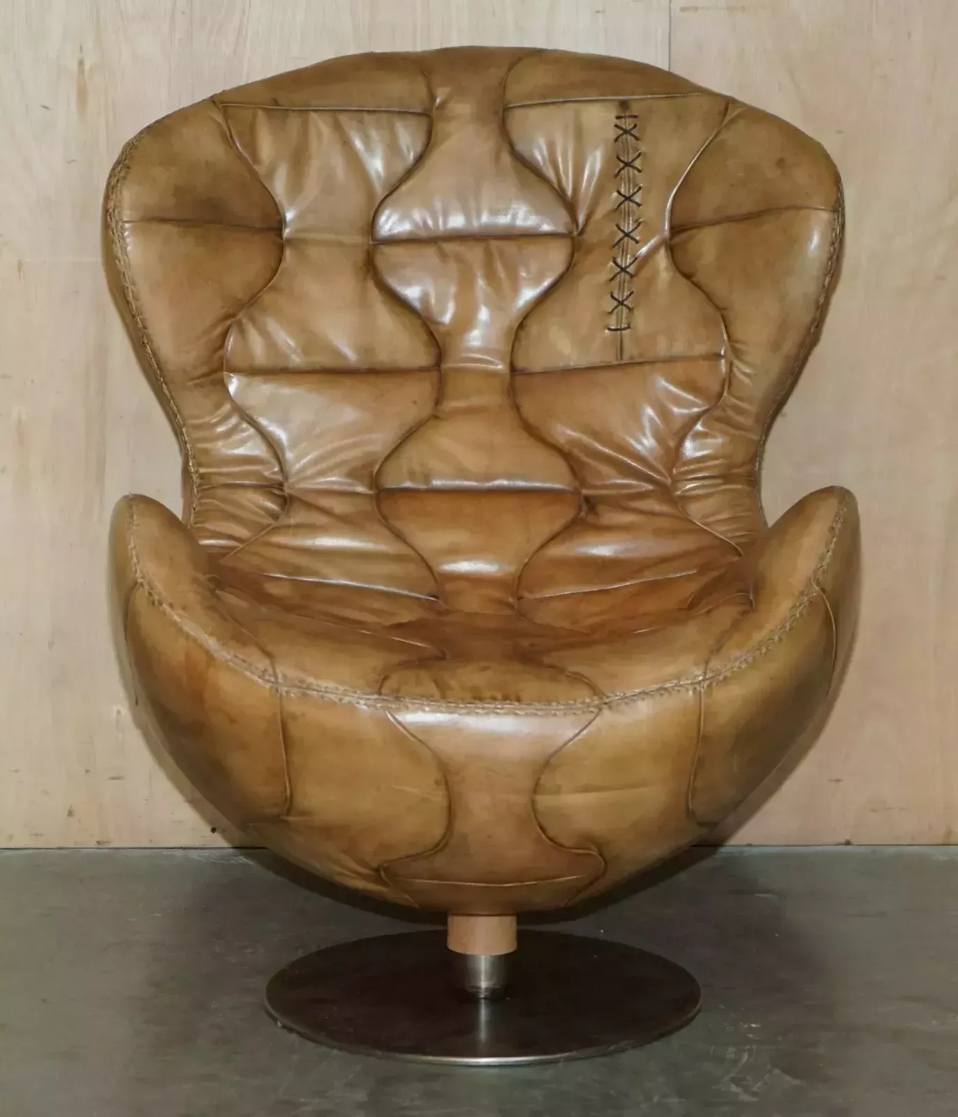Pele Tribeca Brown Leather Armchair & Footstool By Marcon & Giulio Mantellassi photo for sale