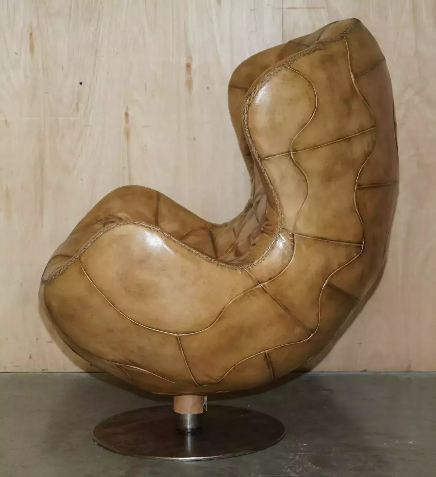 photo for sale Pele Tribeca Brown Leather Armchair & Footstool By Marcon & Giulio Mantellassi