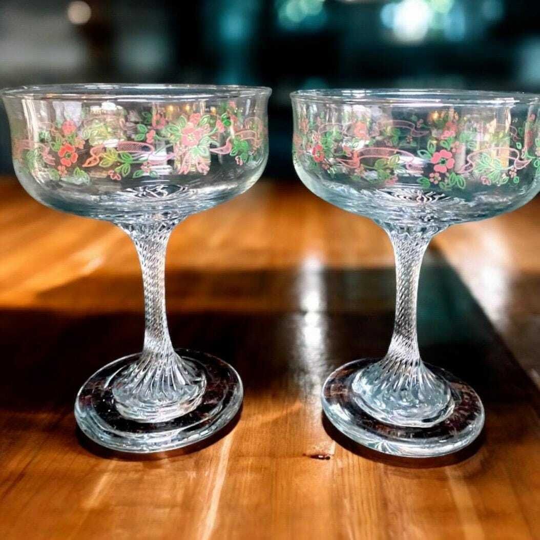Set Of 2 Vintage, Champagne Coupe Glasses, Housewarming Gift, New Home Gift. Wedding Gift.