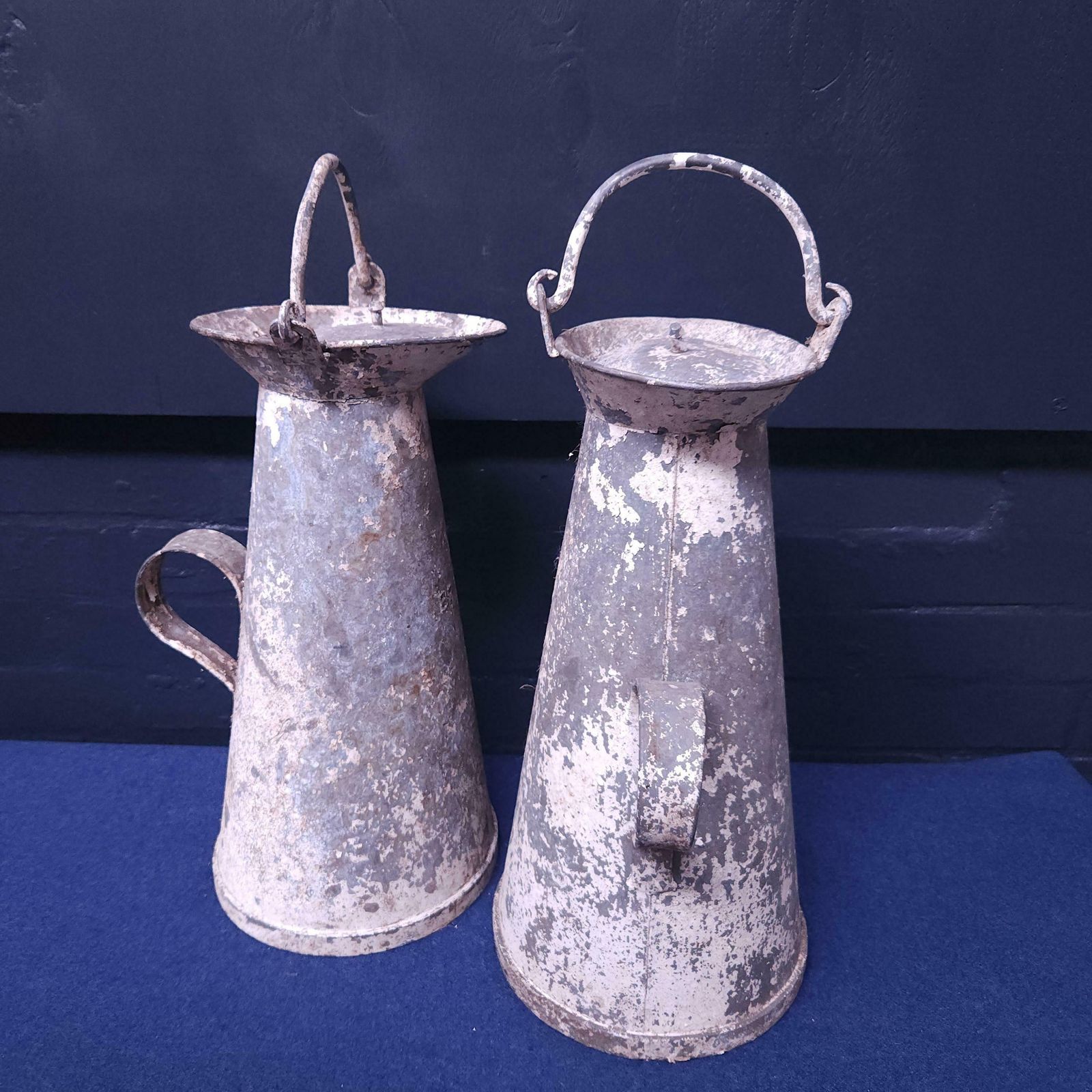 Pair Cornish Zinc & Aluminium Milk Churns Circa Mid To Late 19thc photo vinterior