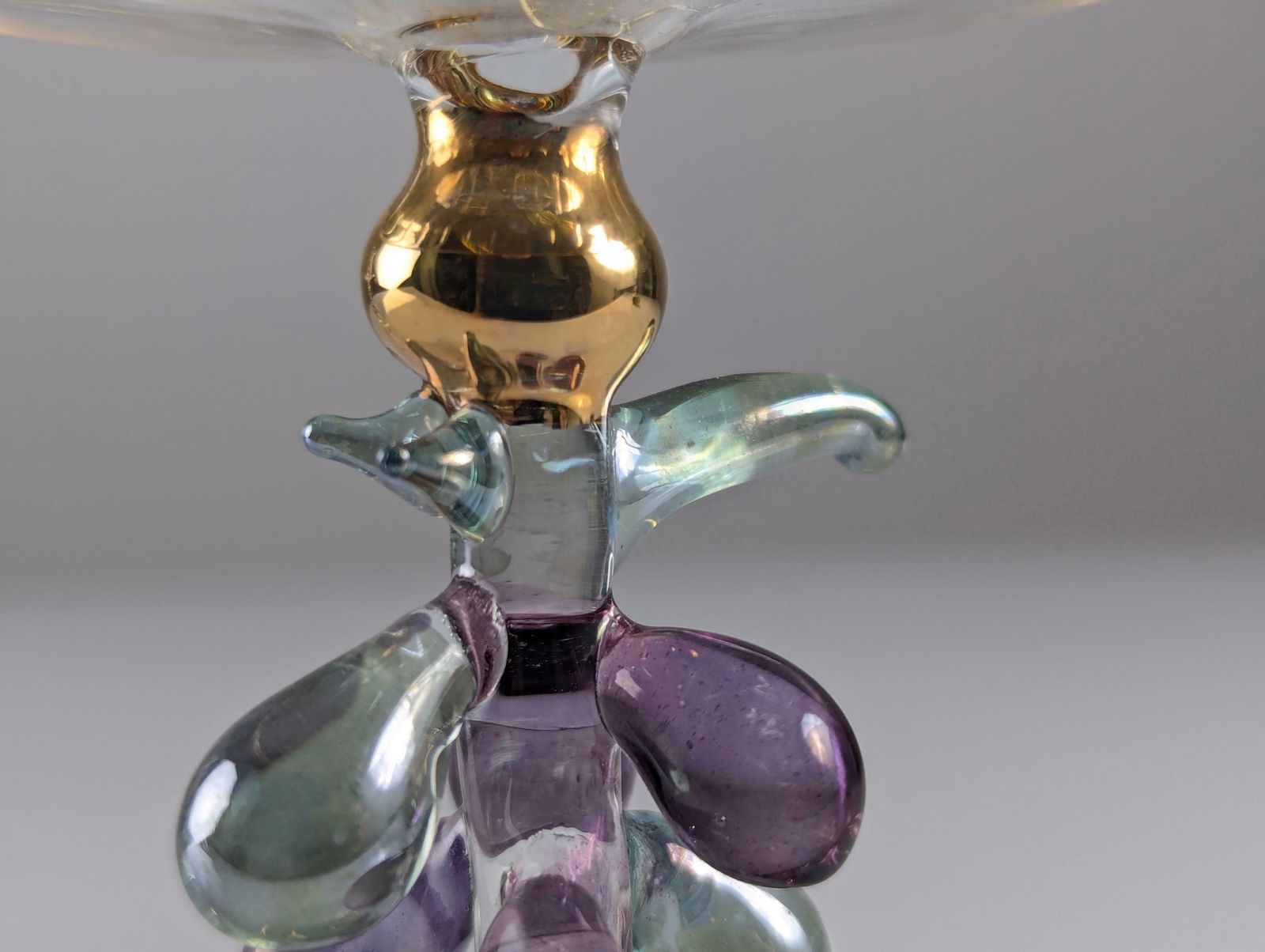 Pair Of Venetian Glass And Gold Candlesticks 1950s photo vinterior