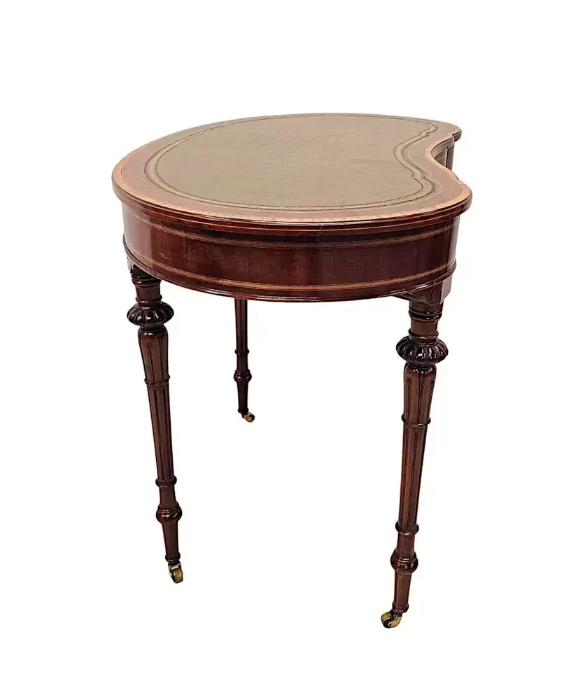 A Very Rare Late 19th Century Inlaid Leather Top Kidney Shape Desk Labelled 'Millar And Beatty Dublin' photo buy
