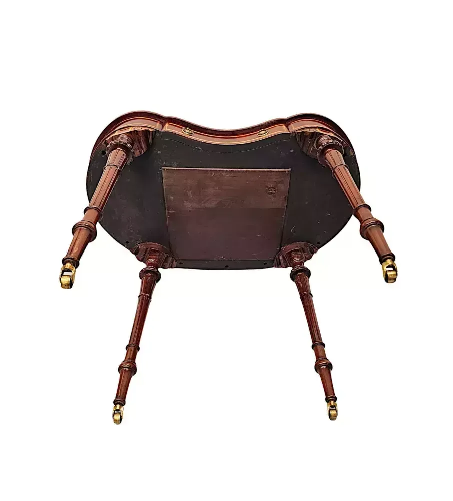 A Very Rare Late 19th Century Inlaid Leather Top Kidney Shape Desk Labelled 'Millar And Beatty Dublin' photo vintage