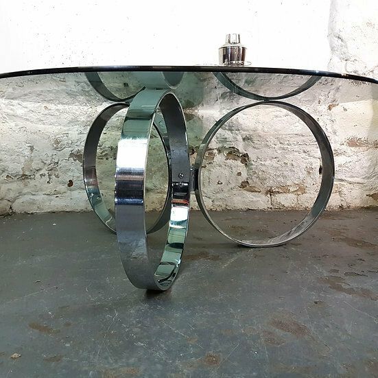 1970s Steel And Smoked Glass Coffee Table photo for sale