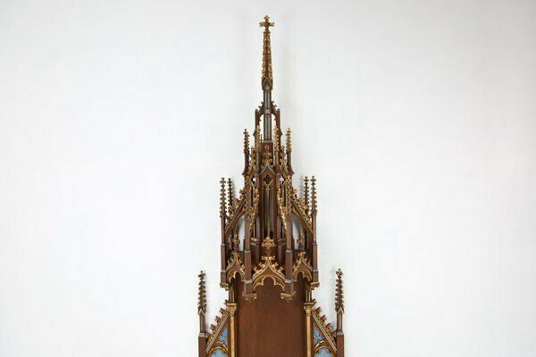 French Neo Gothic Polychrome And Gilt Wooden Church Steeple With Niche For Saint Statue, 1800s photo for sale