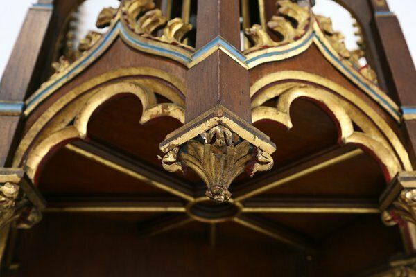 French Neo Gothic Polychrome And Gilt Wooden Church Steeple With Niche For Saint Statue, 1800s photo buy