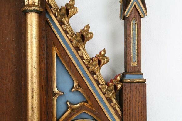 photo vinterior French Neo Gothic Polychrome And Gilt Wooden Church Steeple With Niche For Saint Statue, 1800s