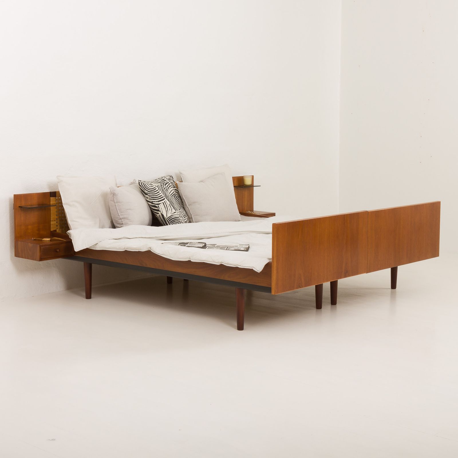 photo buy Hans J. Wegner Double Bed In Teak And Cane For Getama, 1960s