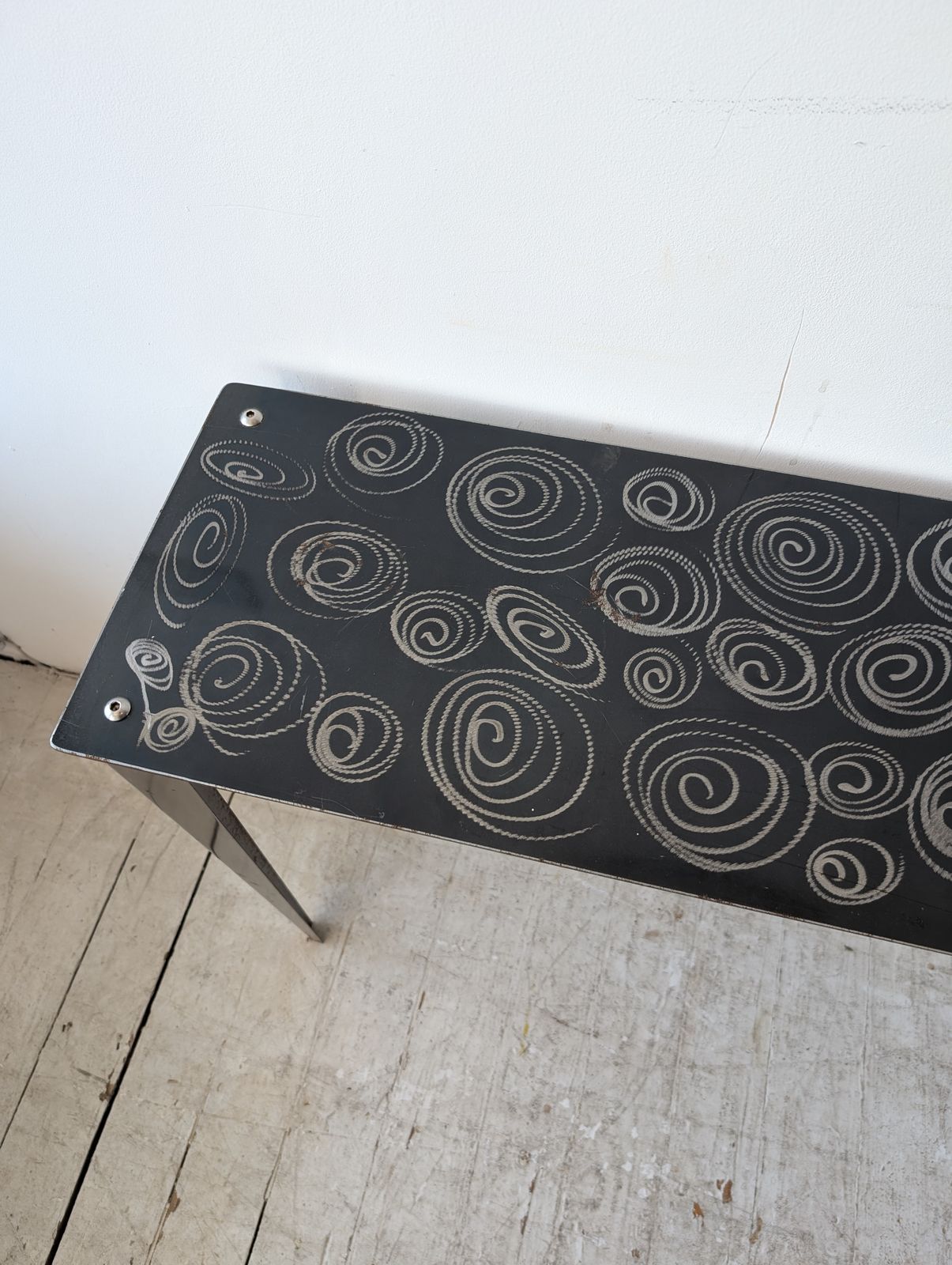 Super Stylish Postmodern American Steel Console With Spiral Squiggle Design 1980s / 1990s photo buy