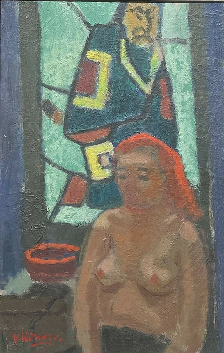 20th Century Swedish School 'Seated Nude With Stained Glass Window' photo furniture