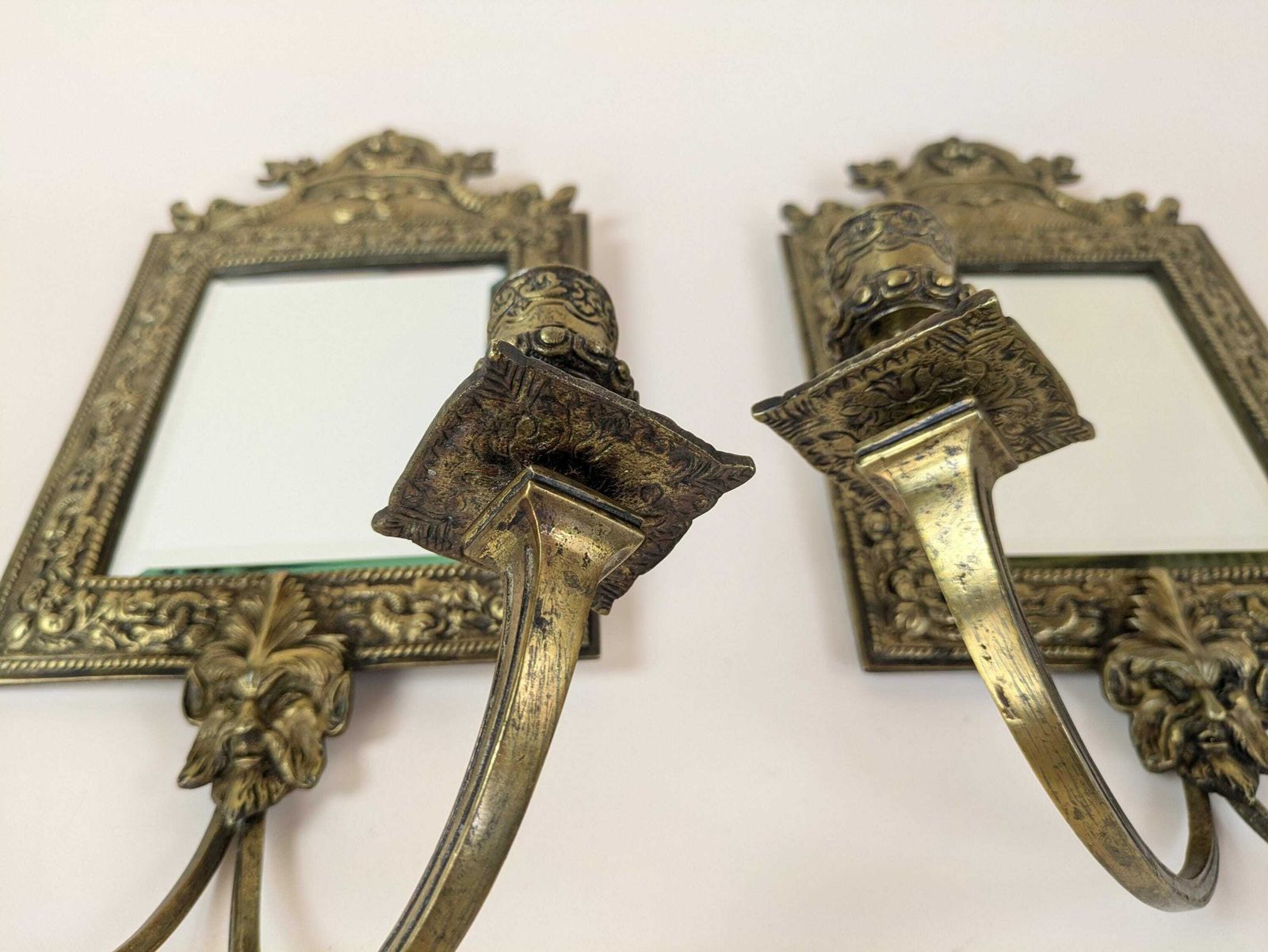 Antique French Bronze Beveled Mirror Wall Hanging Sconce Candle Candlestick Light Fixtures, Original Home Lighting photo 402.0