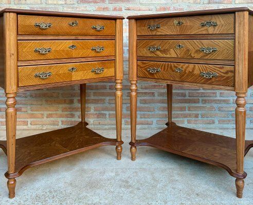 Late 20th Century Bedside Tables Or Nightstands With Three Drawers And Open Shelf, 1980s, Set Of 2 photo furniture