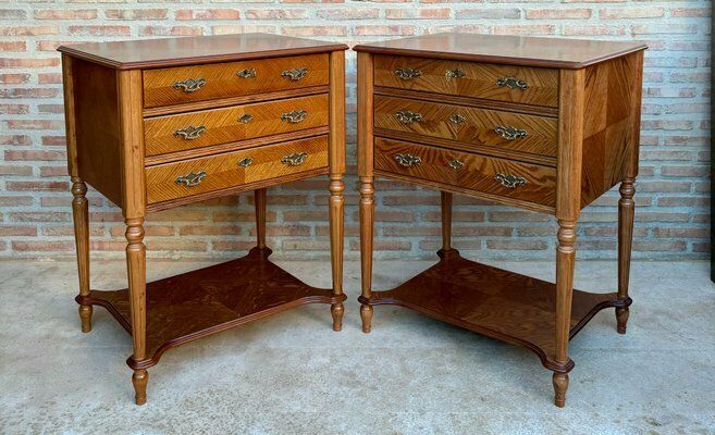 Late 20th Century Bedside Tables Or Nightstands With Three Drawers And Open Shelf, 1980s, Set Of 2 photo buy