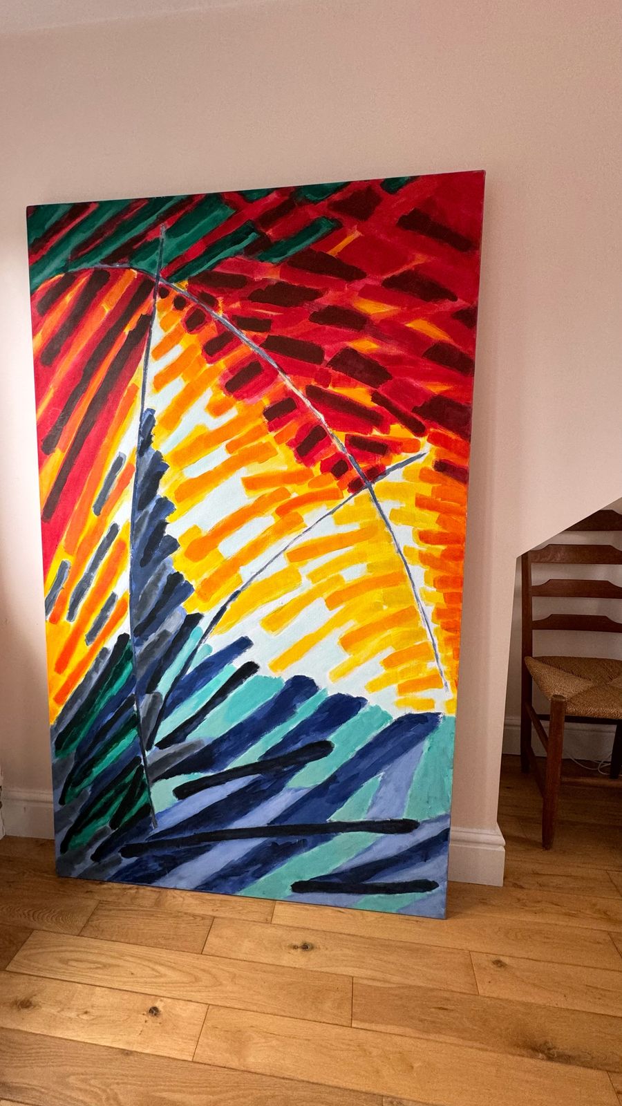 Rare Large Striking Abstract Painting "Night Trouble" By Sylvia Guirey 1983 photo vintage