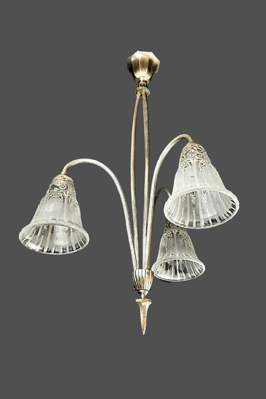 A. Boyreau Art Deco Chandelier Superb Glass, Stylish Fixture French C 1920s photo vinterior