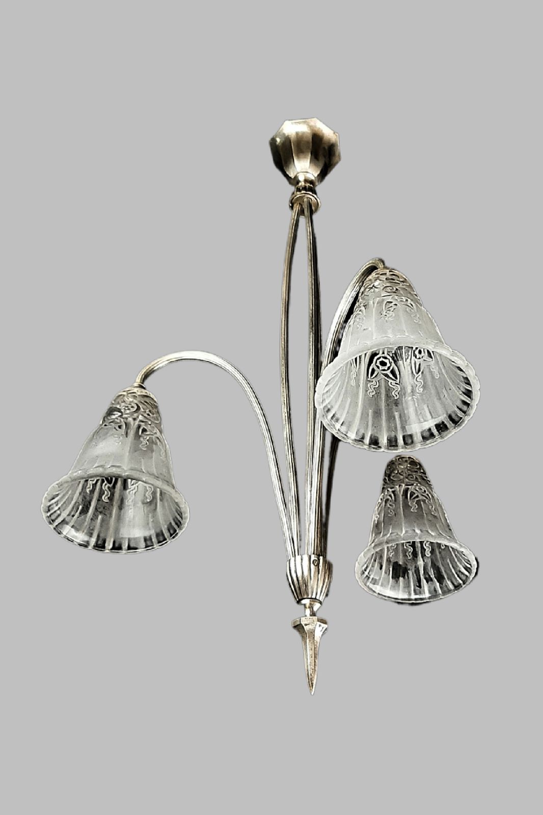 A. Boyreau Art Deco Chandelier Superb Glass, Stylish Fixture French C 1920s