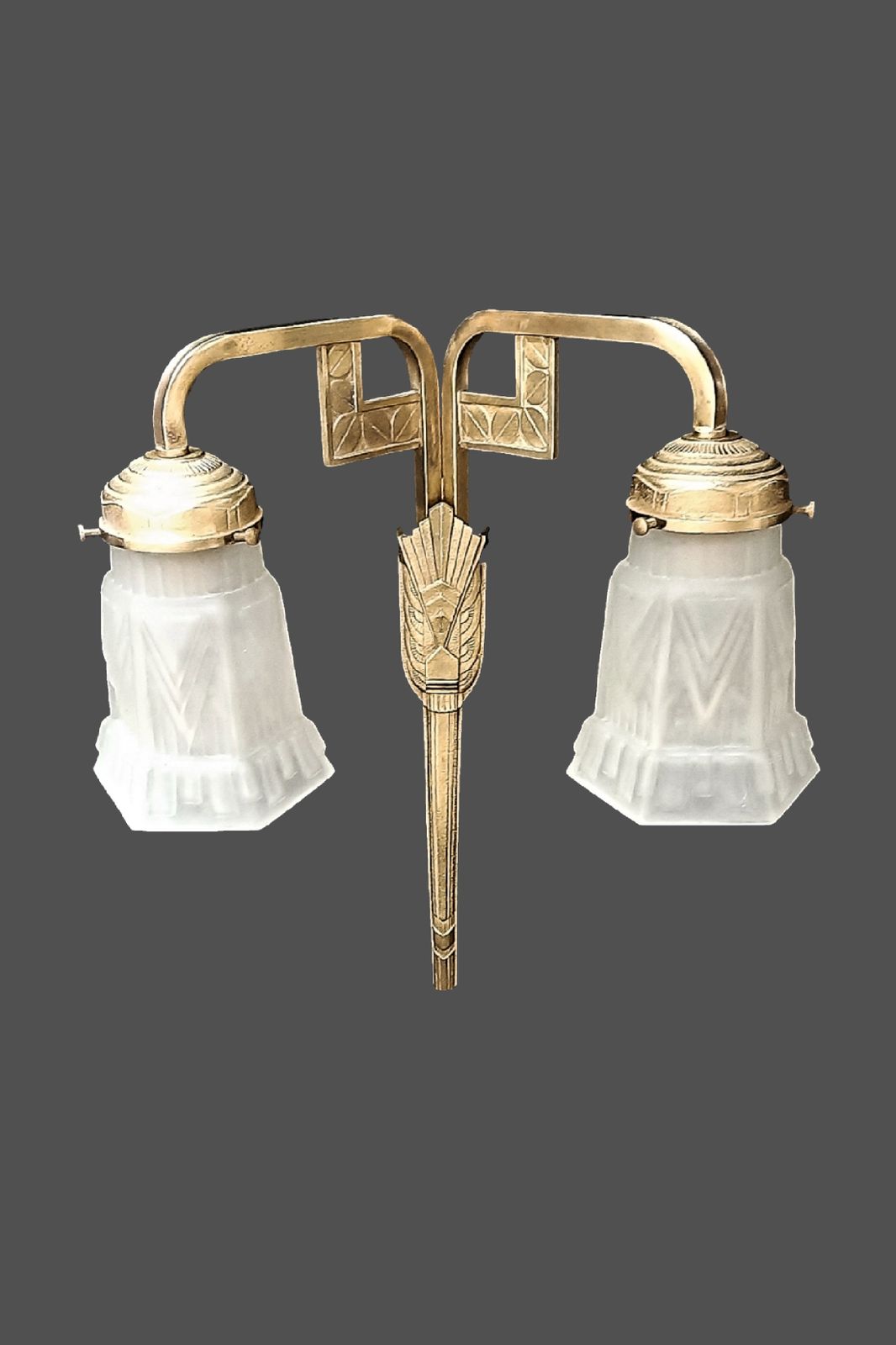 photo for sale Art Deco Large Wall Sconce Stunning Geometric Design France C 1930s