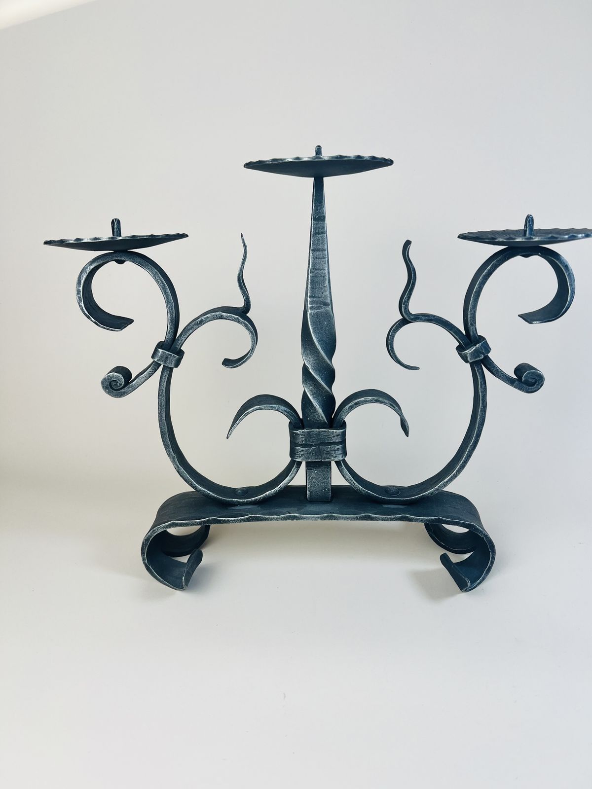 Large 3 Candle Wrought Iron Candle Holder, Altar Candle Holder, Brutalist Gothic, Rustic Candelabra From Switzerland photo furniture