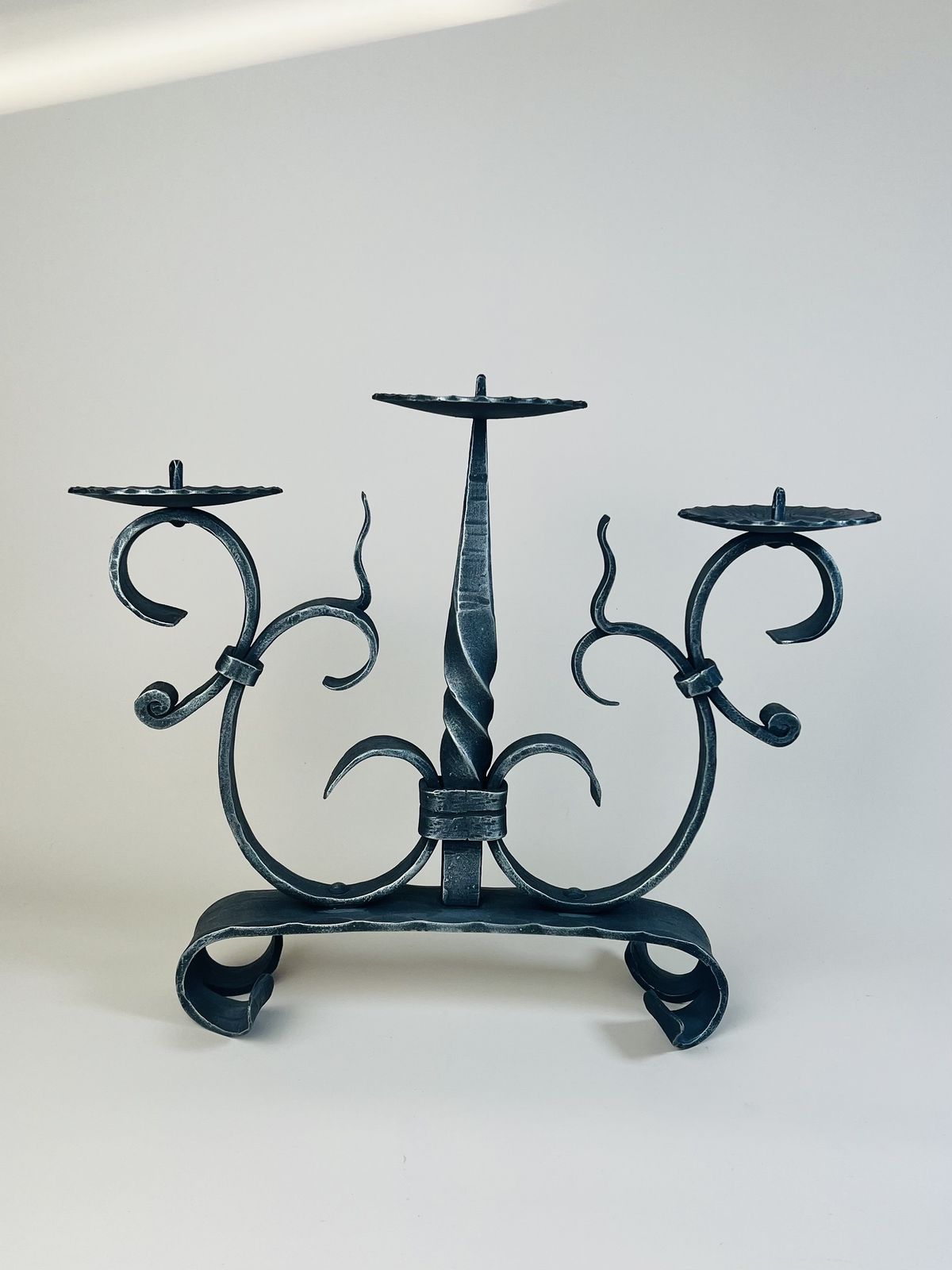 Large 3 Candle Wrought Iron Candle Holder, Altar Candle Holder, Brutalist Gothic, Rustic Candelabra From Switzerland