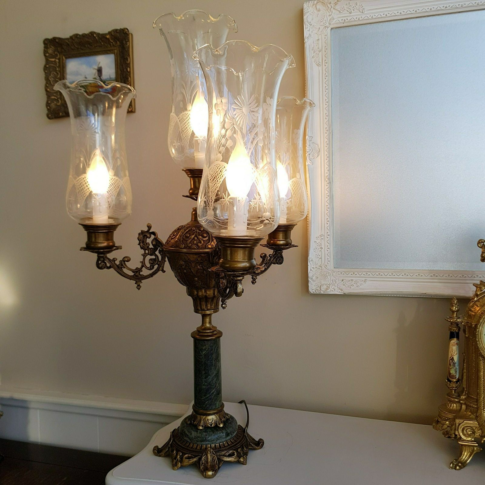 Tafellamp | Massief Brons En Groen Marmer | Hoge Lamp Met Corinthische Zuil photo 5695.0