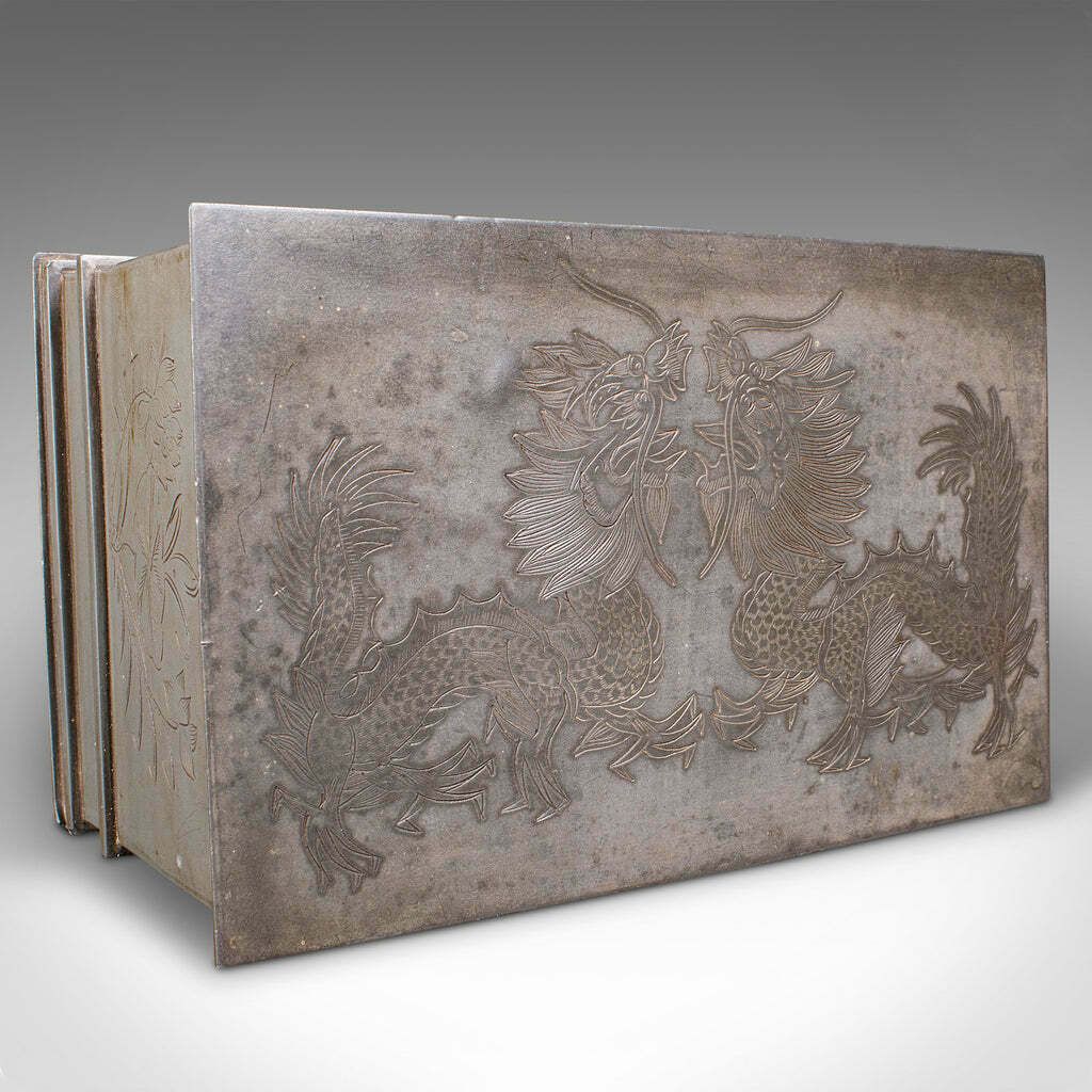 photo furniture Vintage Hotel Tea Chest, Chinese, Pewter Alloy, Chá Caddy, Art Deco, Circa 1930