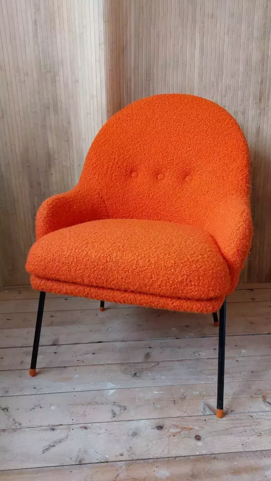 Fab Vintage Mid Century Teak Toothill Style Side Tub Chair Neon Orange Boucle photo furniture