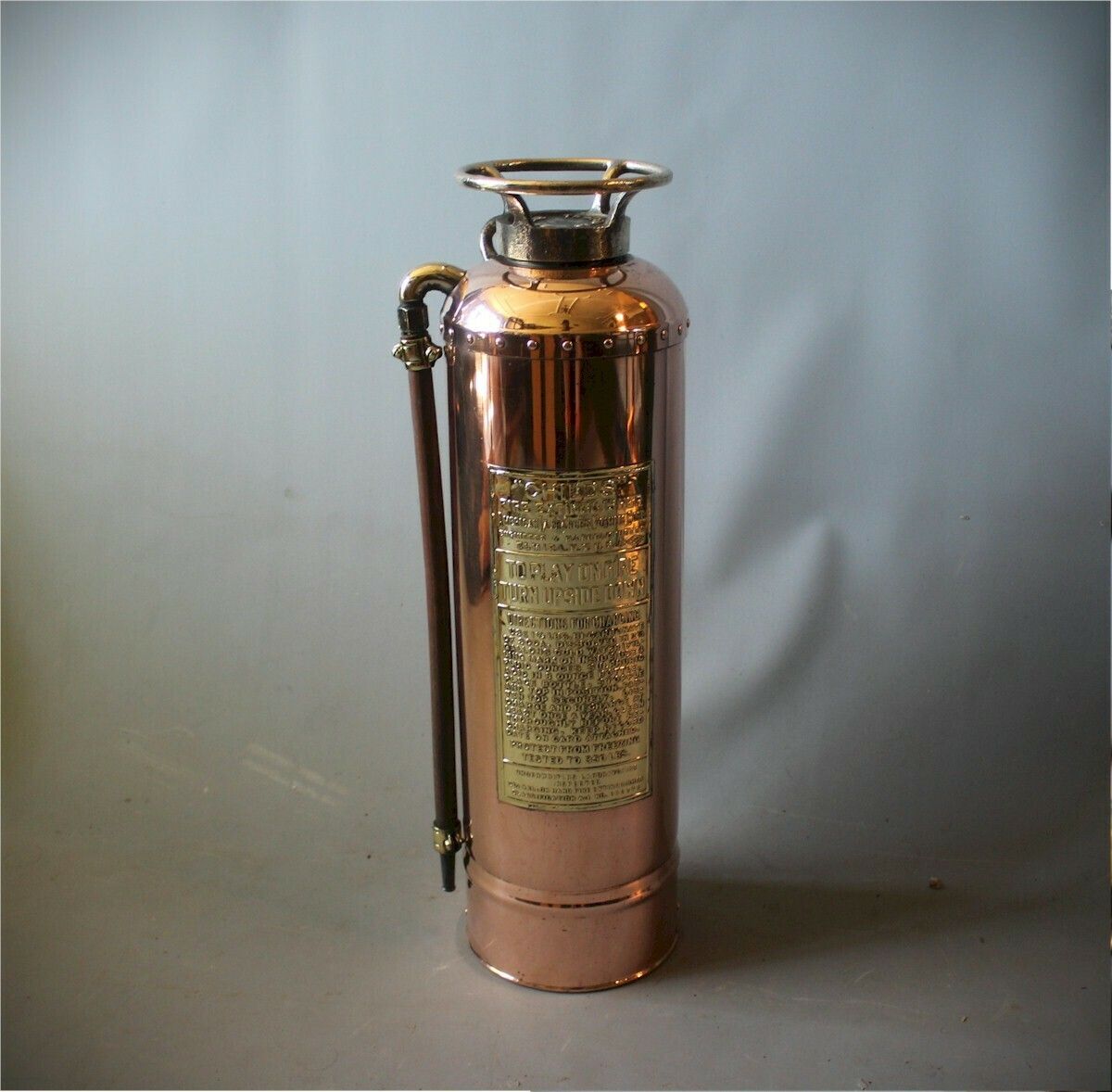 American Polished Brass Fire Extinguisher 1920's photo for sale