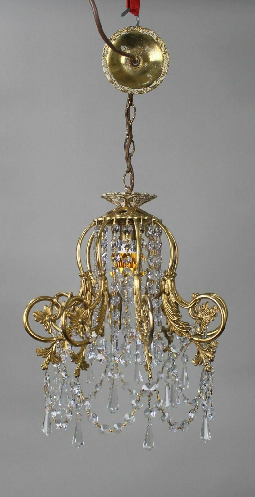 Elegant Vintage Crystal & Brass Chandelier photo furniture