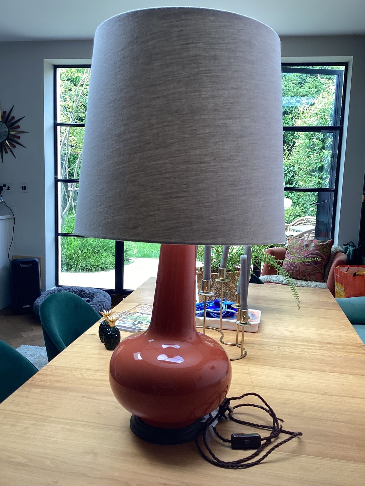 Porta Romana, Sybil Table Lamp In Paprika With Cream Card, Natural Linen Shade photo for sale