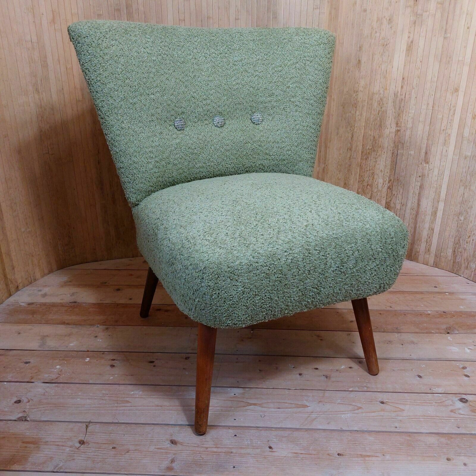 300.0 Fab Vintage Mid Century German Bartholomew Cocktail Chair Lime Green Boucle photo