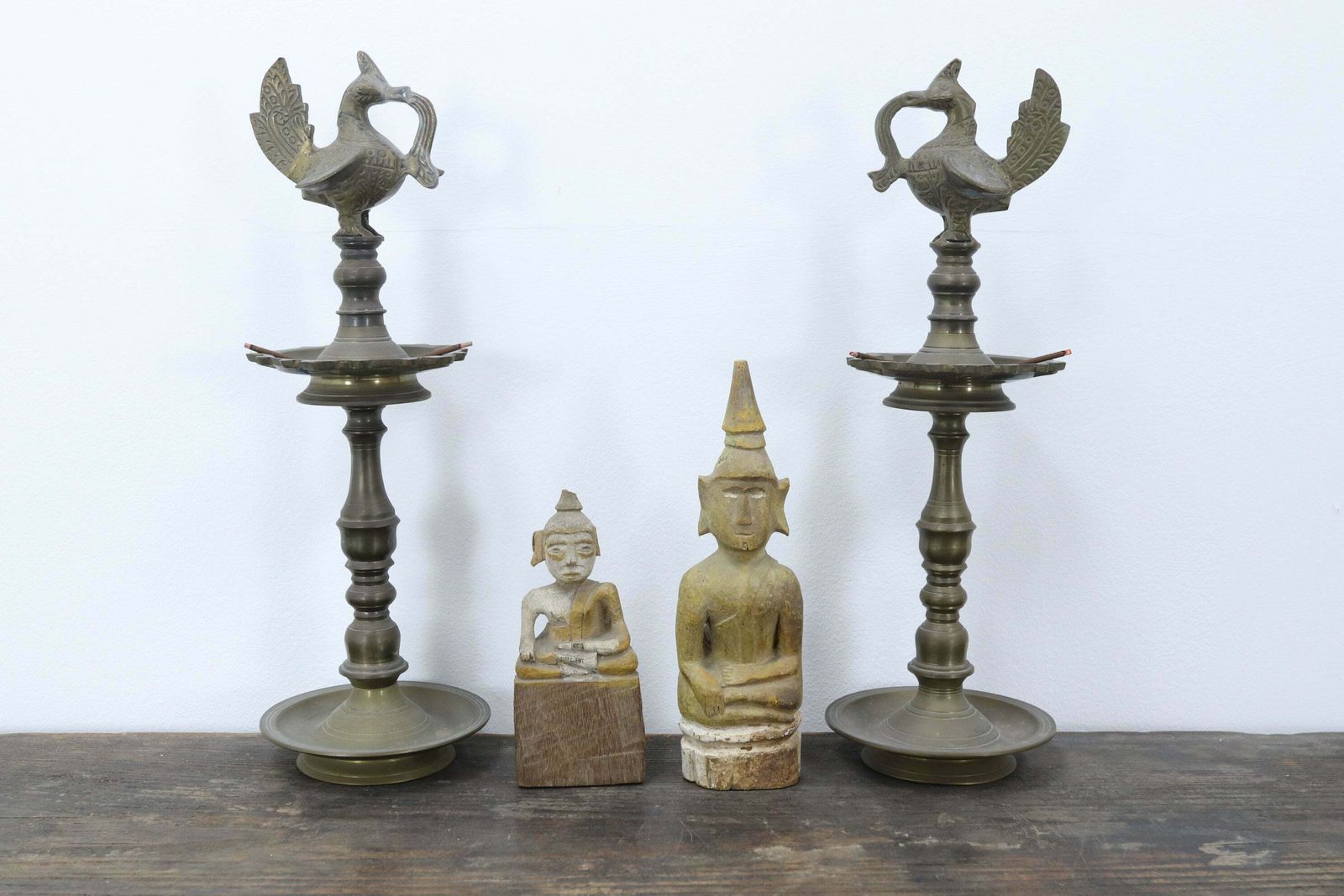Brass Indian Temple Diya Oil Lamps Mid 20th Century