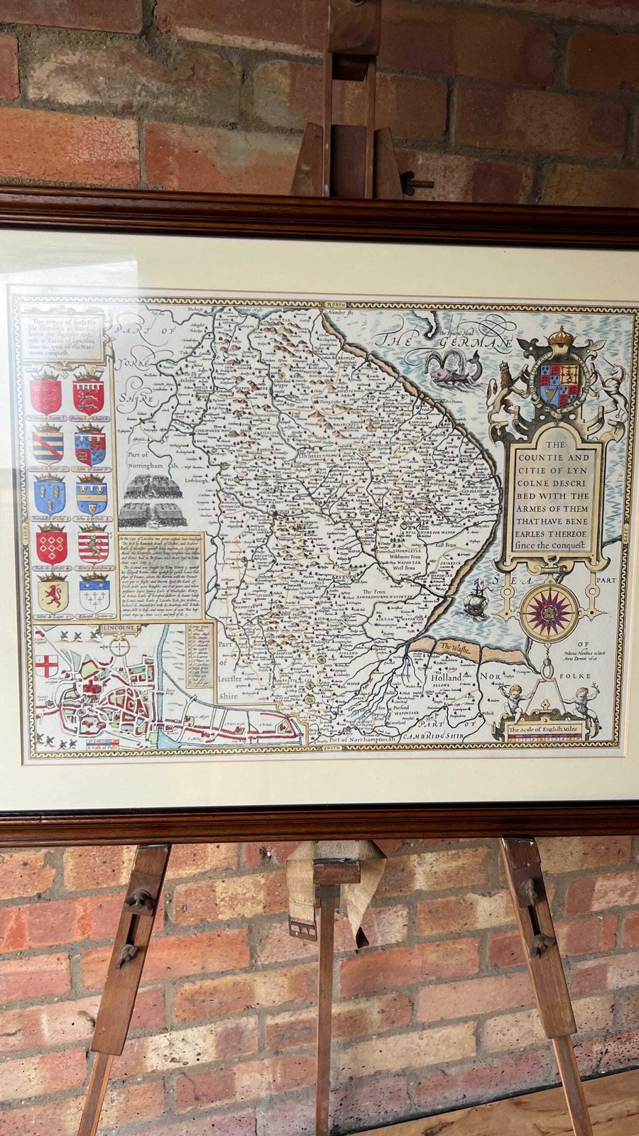 17th Century Lincolnshire   “The Countie And Citie Of Lyncolne” Map   1900’s Hand Coloured Reproduction photo for sale
