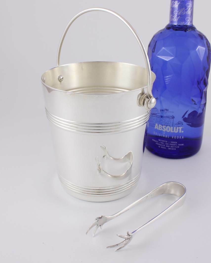 Christofle Gallia France Silver Plate Ice Bucket Pail With Ice Tongs. photo for sale