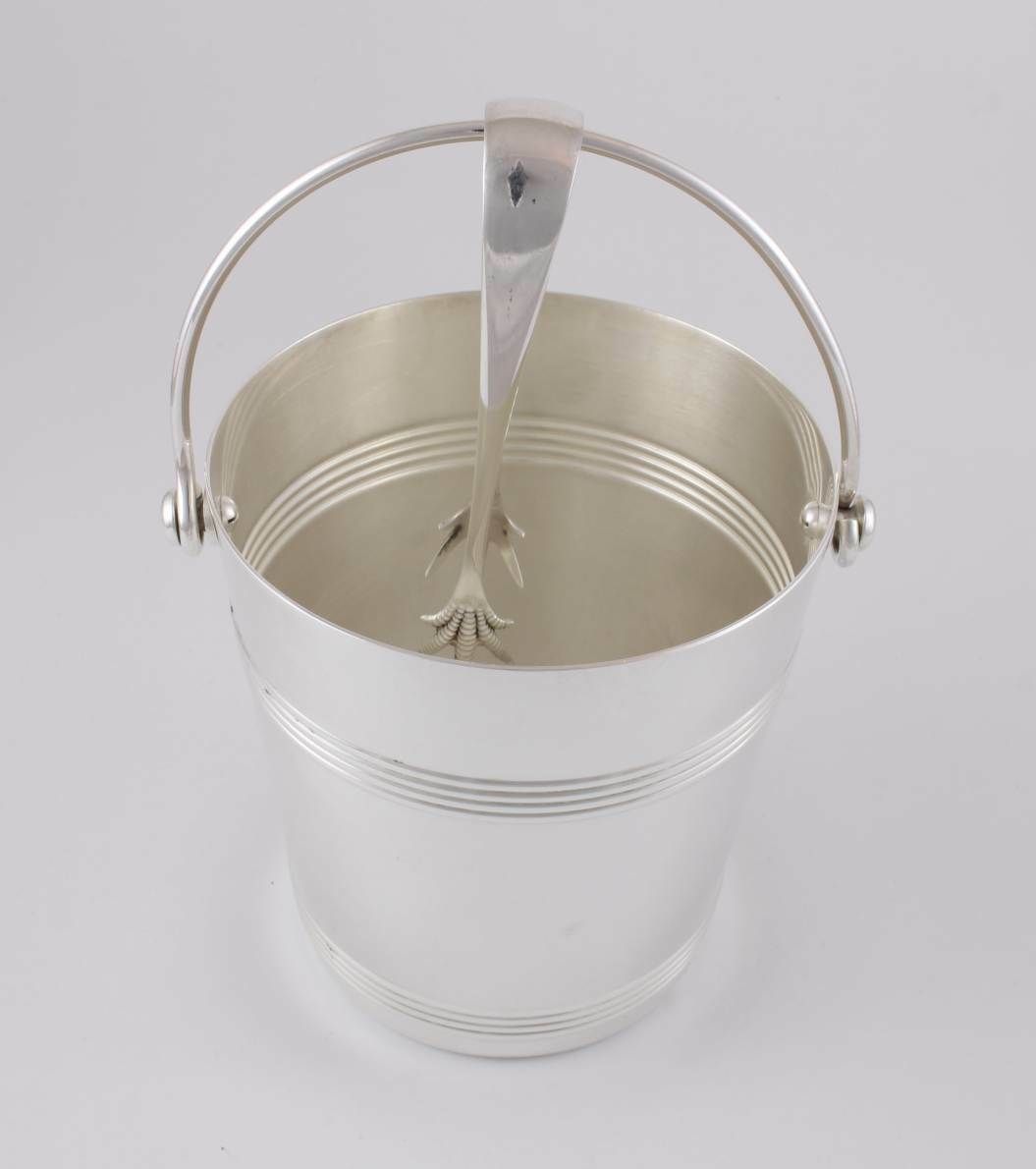 Christofle Gallia France Silver Plate Ice Bucket Pail With Ice Tongs. photo 305.0