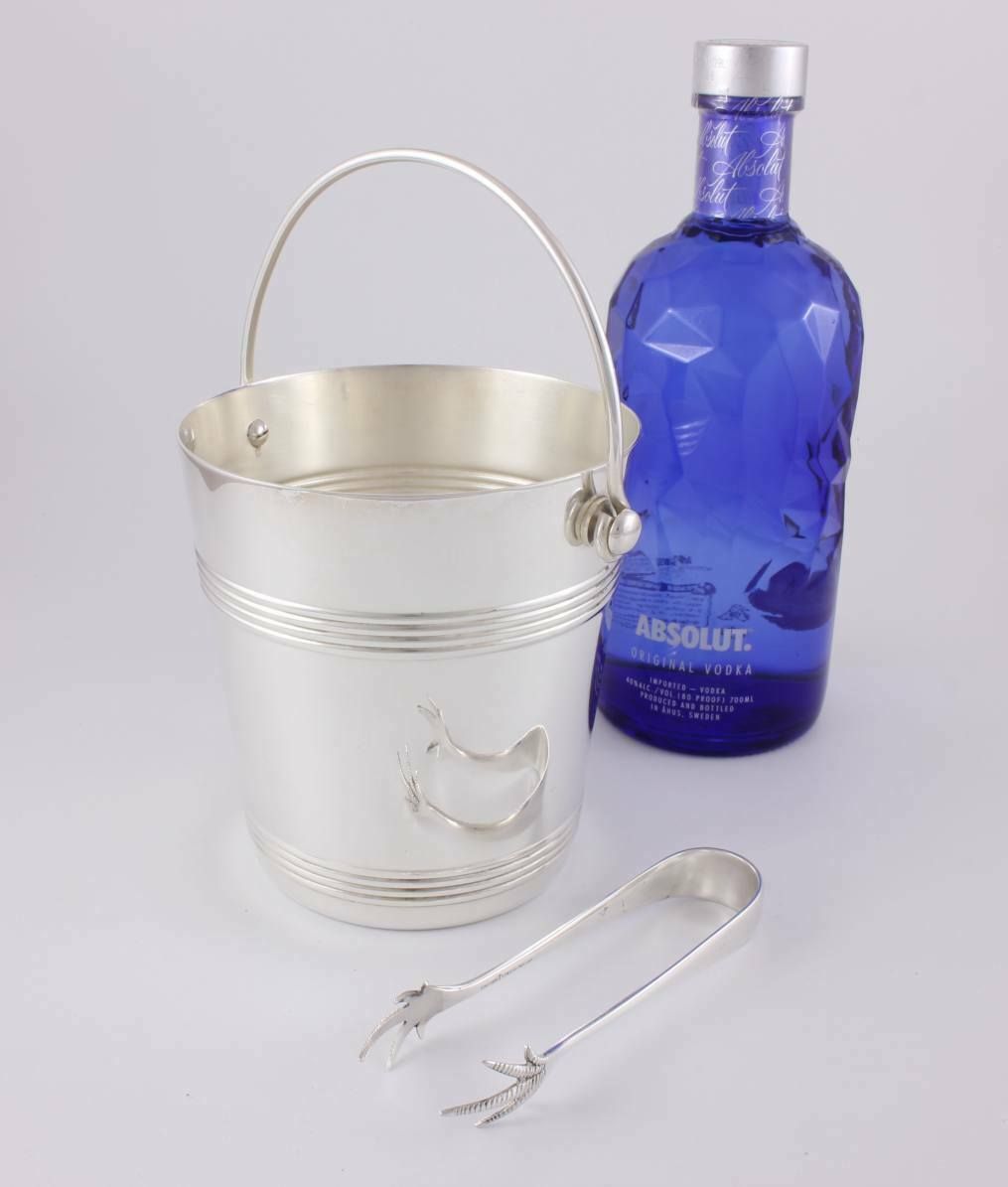 photo for sale Christofle Gallia France Silver Plate Ice Bucket Pail With Ice Tongs.