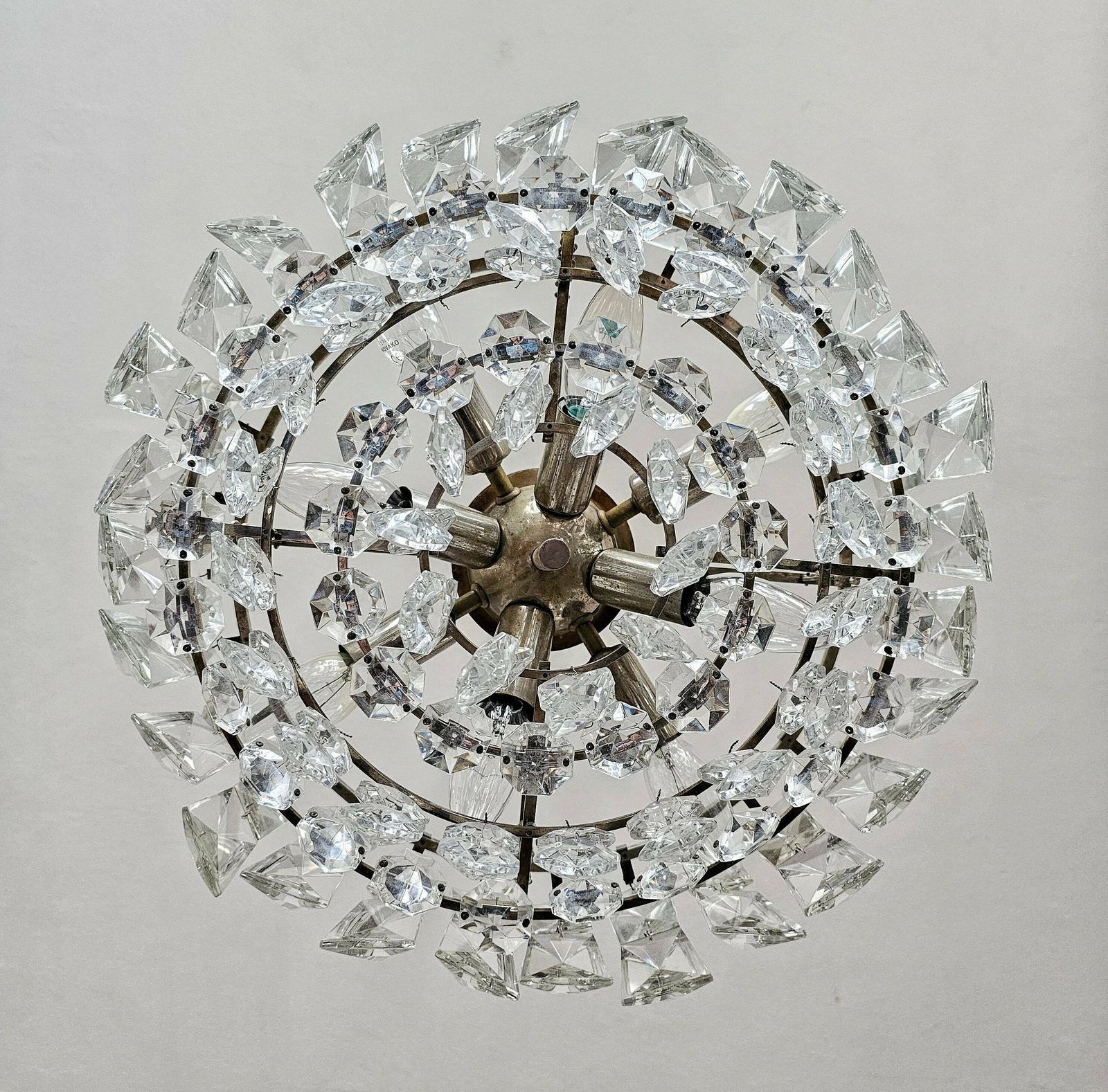 1 Of 3 Mid Century Modern Nickel Plated Crystal Chandelier By Bakalowits And Sohne // Made In Austria In 1960s photo for sale