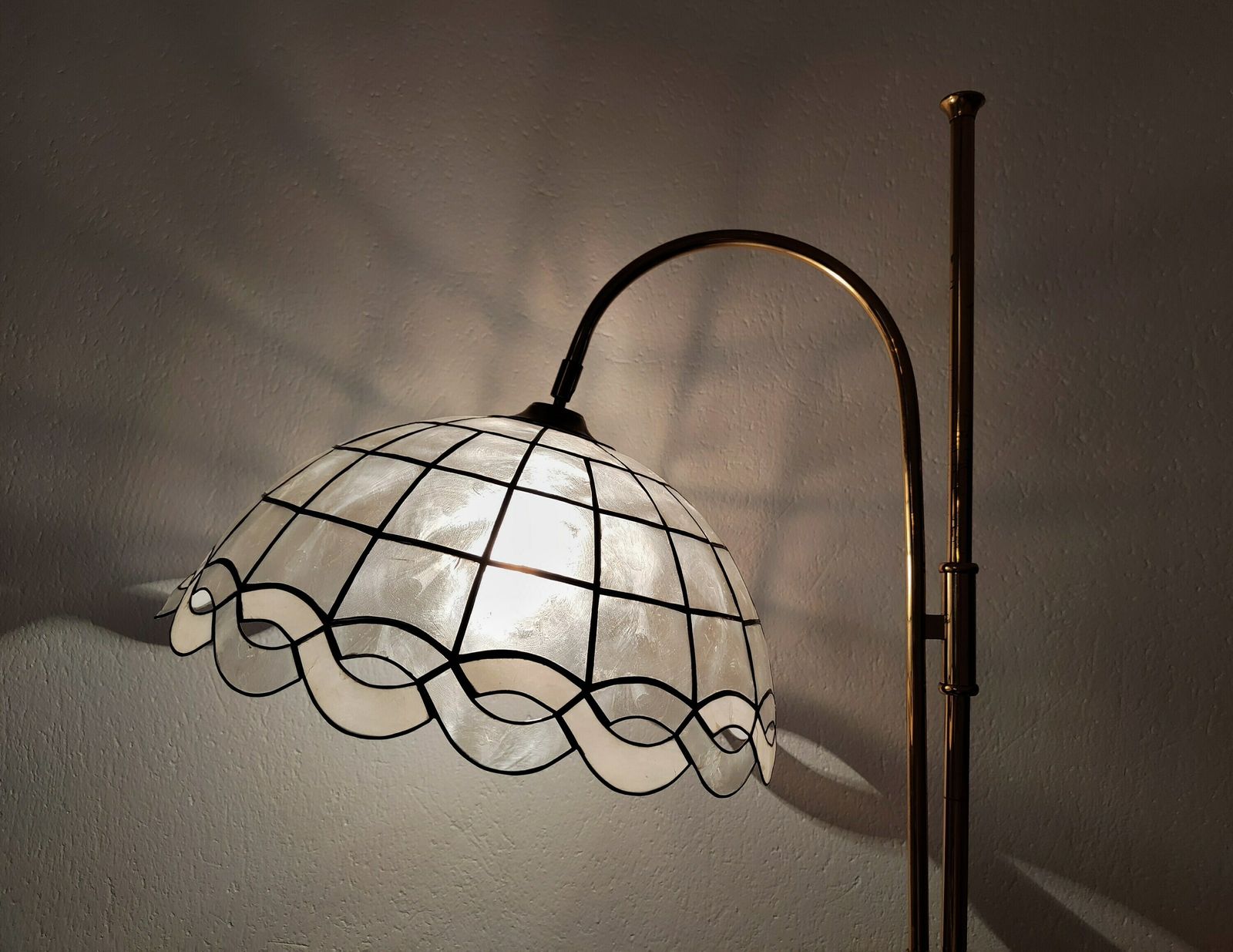 Mid Century Modern Floor Lamp Done In Brass With Capiz Shell Shade // Made In West Germany In 1970s photo furniture