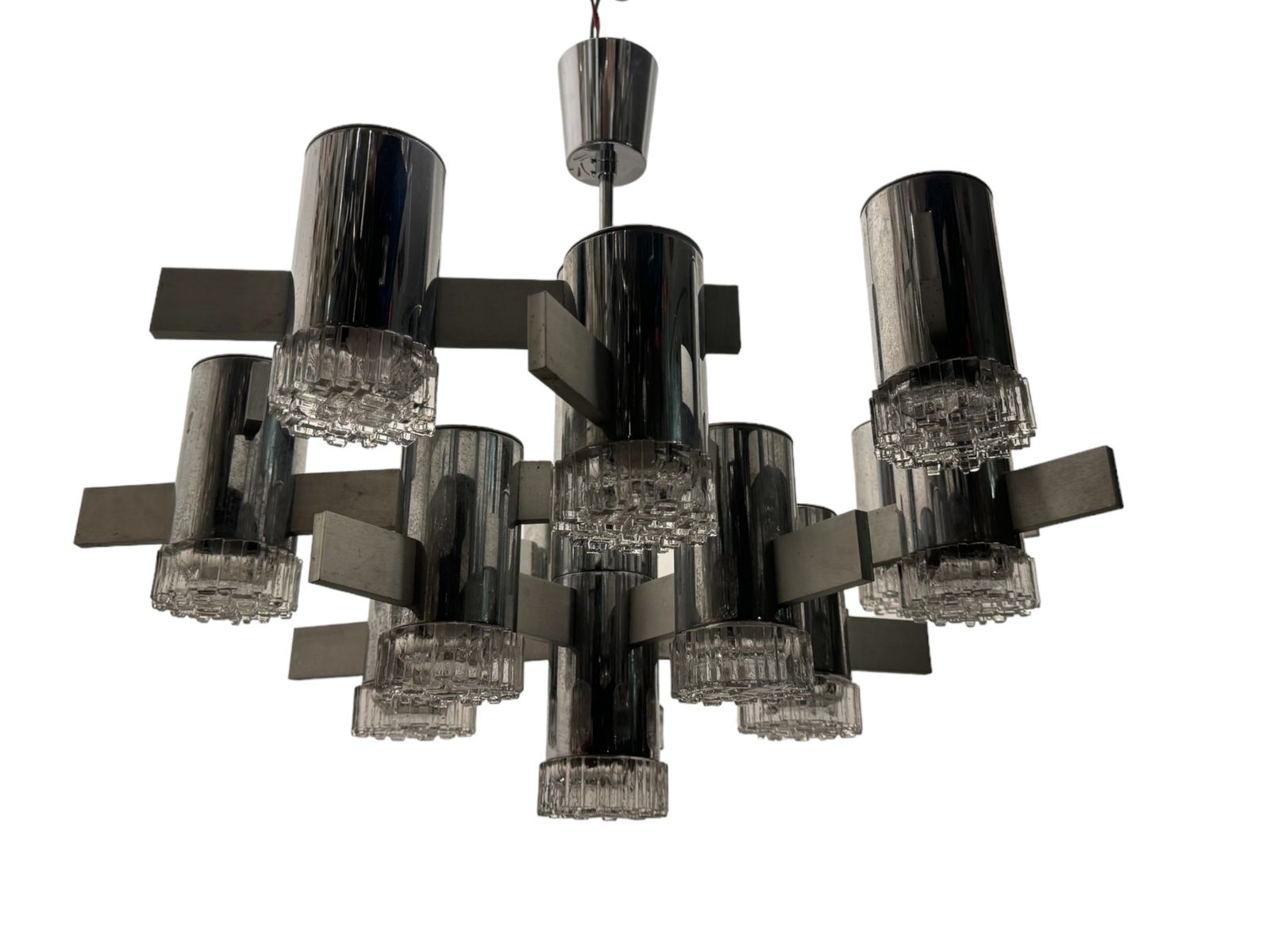 Large Italian Midcentury Chrome Crystal Chandelier 15 Lights photo furniture