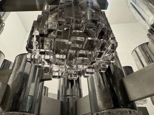 Large Italian Midcentury Chrome Crystal Chandelier 15 Lights photo buy