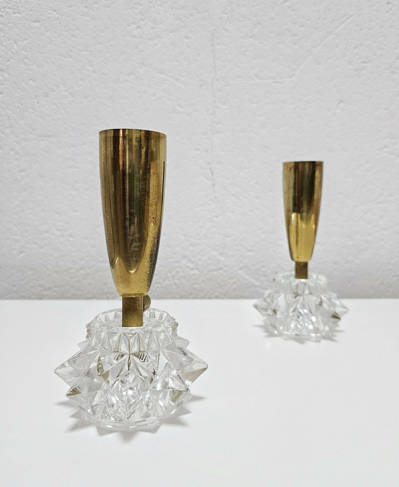 Pair Of Miniature Mid Century Modern Brass Table Lamps With Glass Base // Made In Austria In 1960s photo furniture