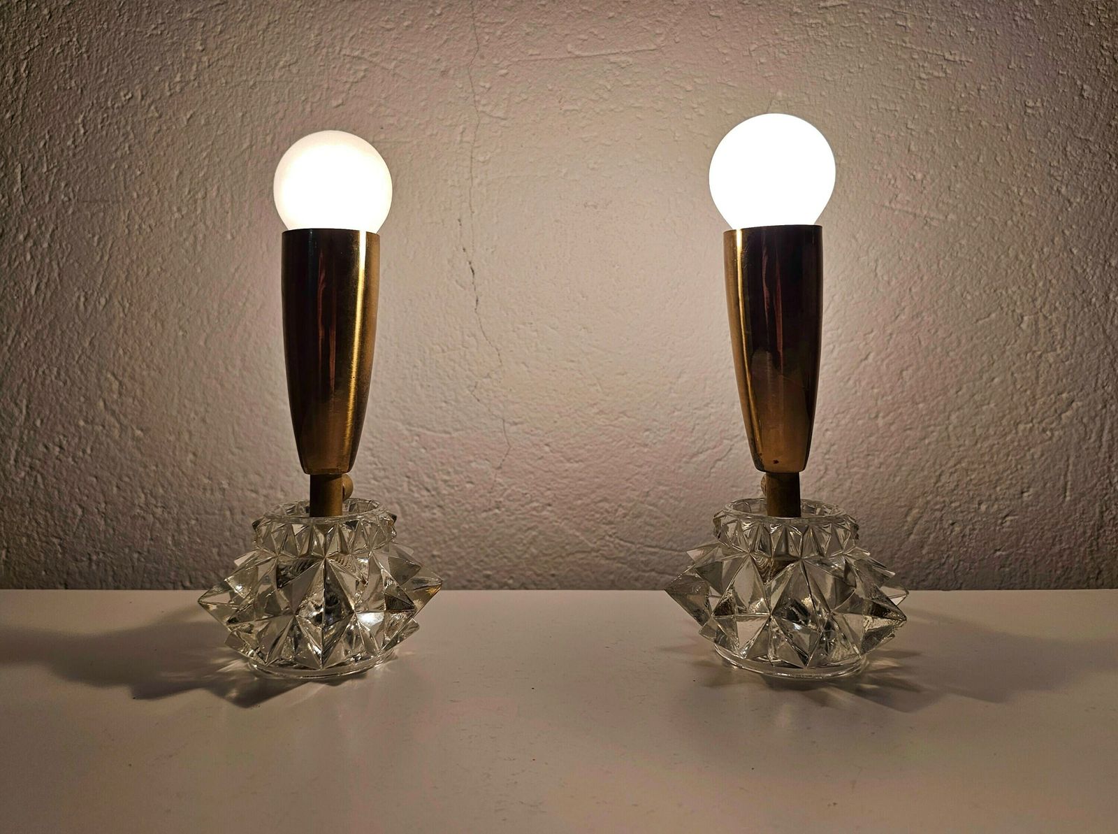 Pair Of Miniature Mid Century Modern Brass Table Lamps With Glass Base // Made In Austria In 1960s photo buy