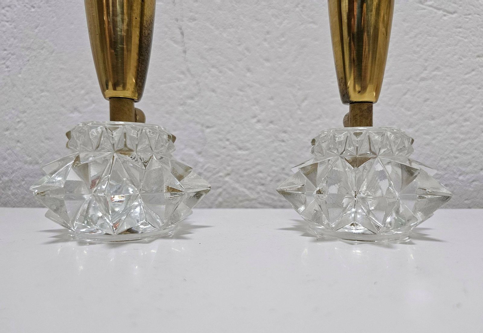 photo furniture Pair Of Miniature Mid Century Modern Brass Table Lamps With Glass Base // Made In Austria In 1960s