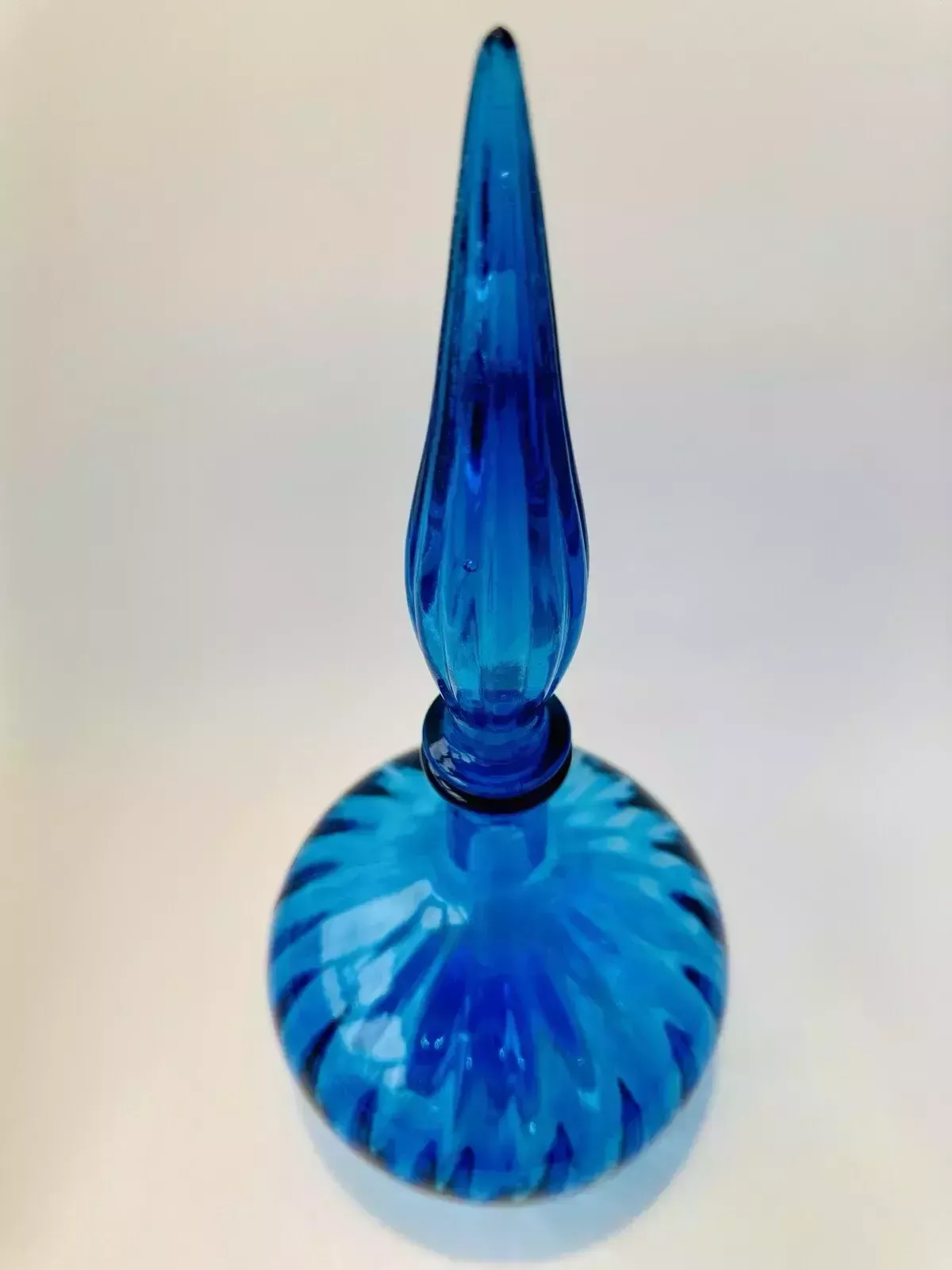 Stunning 1960’s Blue Empoli Glass Onion Shaped Genie Bottle Made In Italy photo 60.0