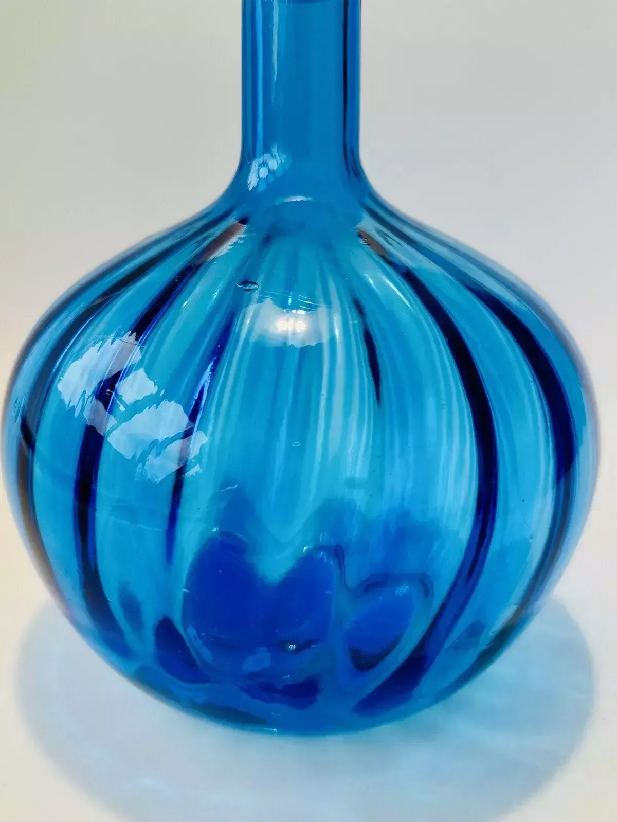Stunning 1960’s Blue Empoli Glass Onion Shaped Genie Bottle Made In Italy photo buy