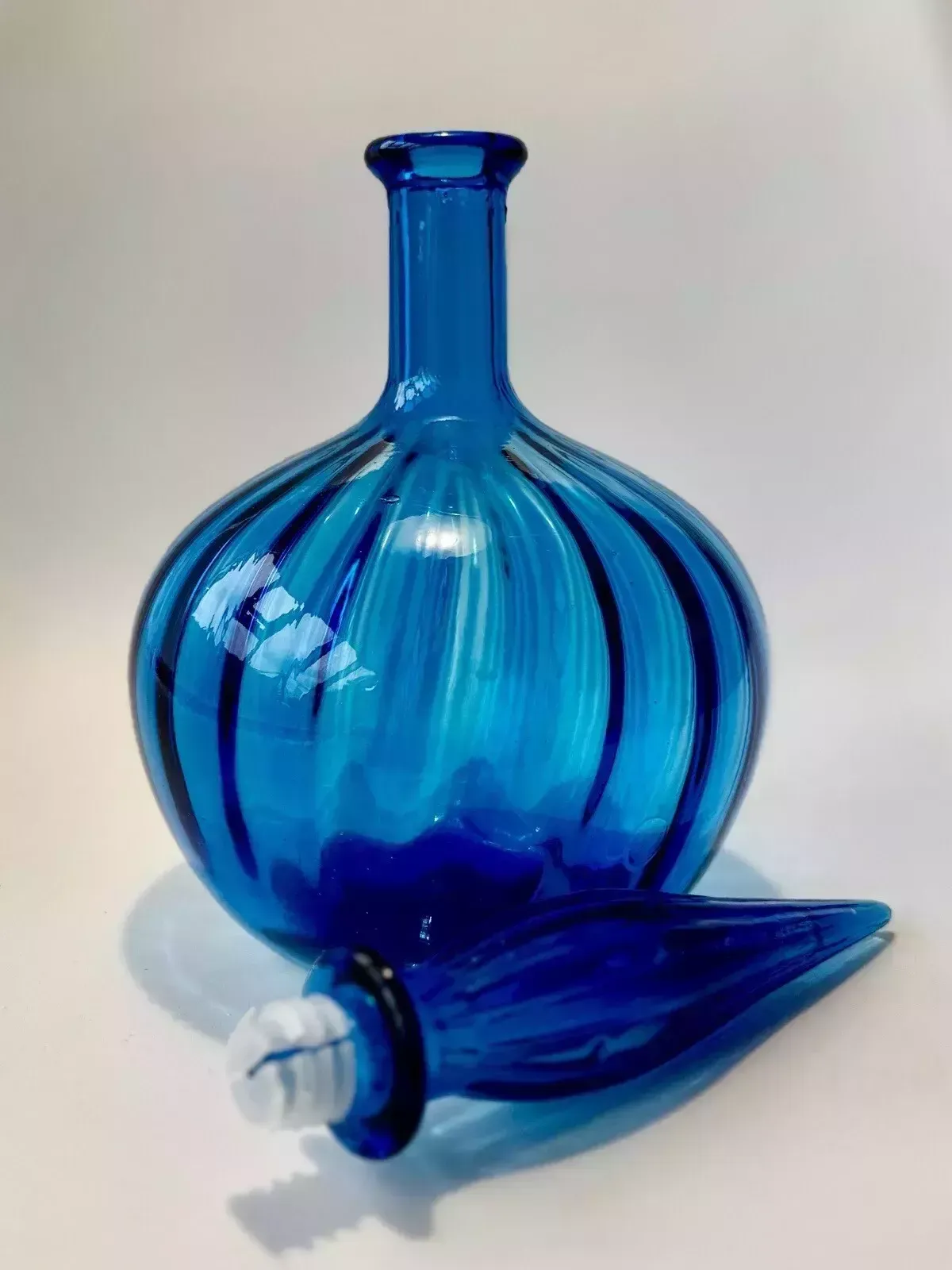 photo buy Stunning 1960’s Blue Empoli Glass Onion Shaped Genie Bottle Made In Italy