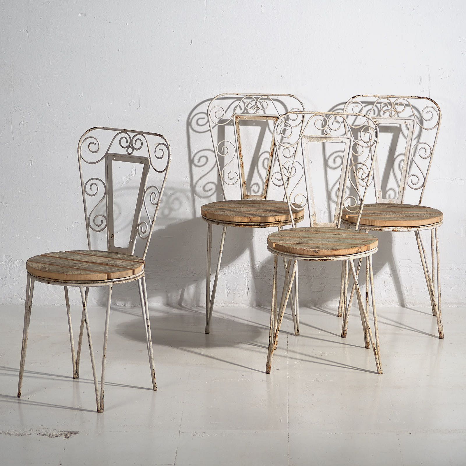 Antique Outdoor Chairs In White (C.1920). Set Of 4 Pieces