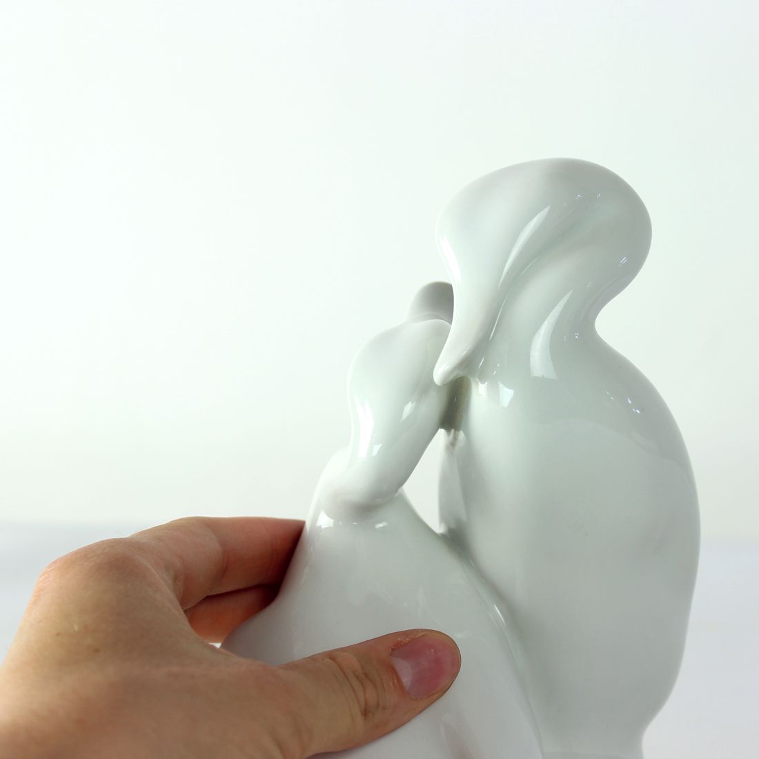 White Midcentury Porcelain Statue Of Love Ducks, Royal Dux Czechoslovakia photo Art