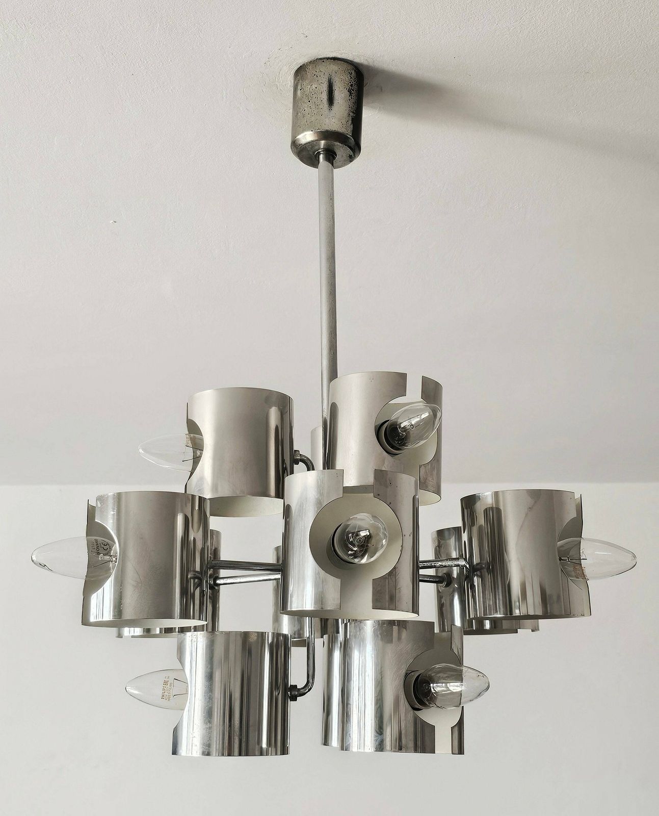 Minimalist Space Age 12 Arm Cubic Chandelier By Gaetano Sciolari Shaped As An Atom // Made In Italy In 1970s photo furniture