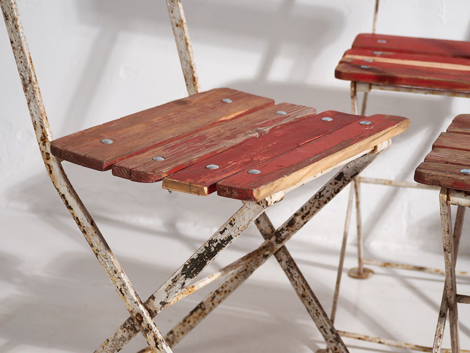 Antique Red Garden Folding Chairs (C.1920). Set Of 4 Pieces photo furniture