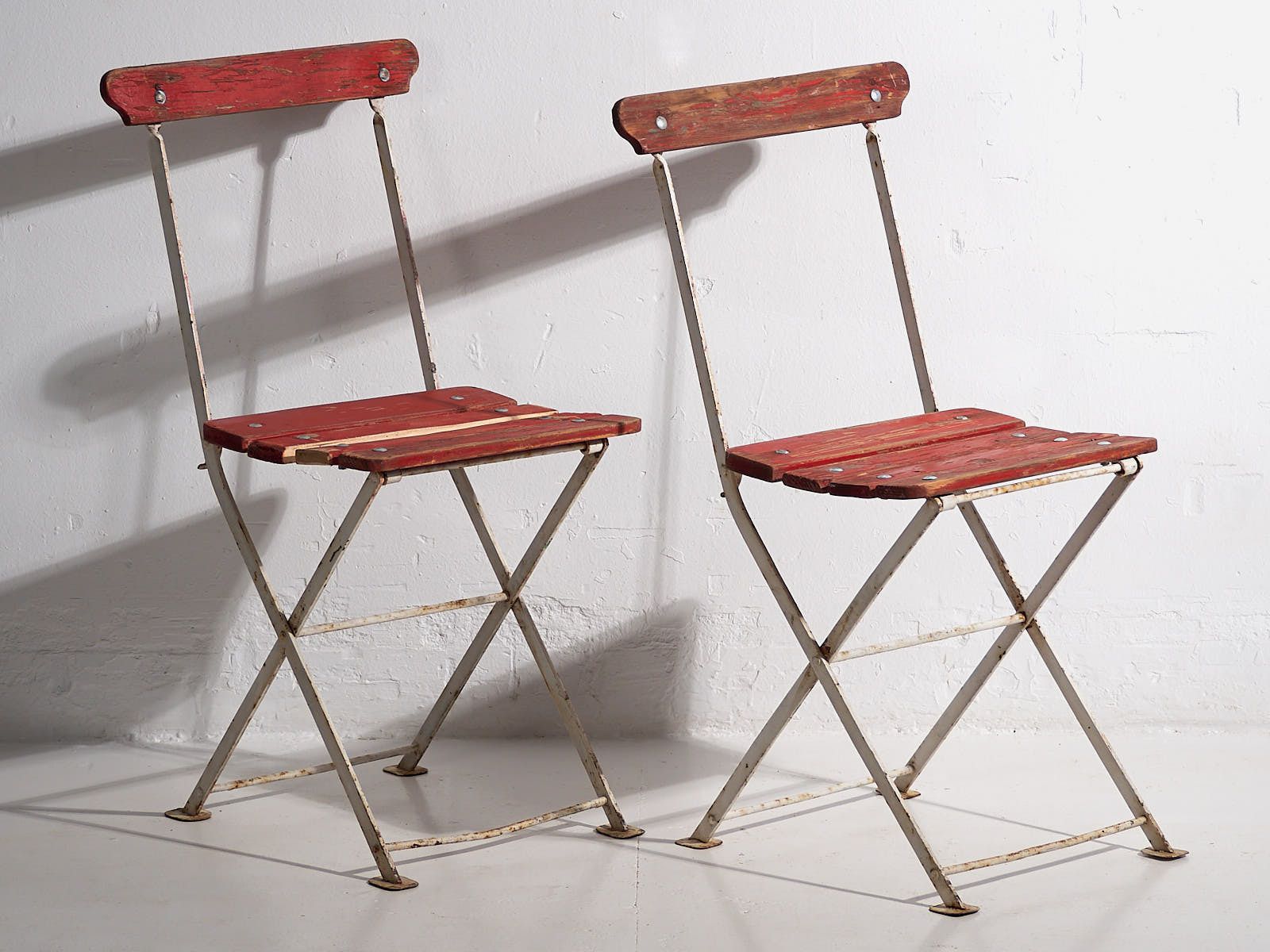 photo buy Antique Red Garden Folding Chairs (C.1920). Set Of 4 Pieces